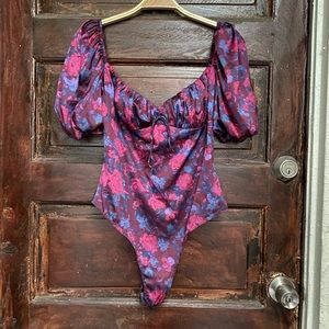 For Love And Lemons Floral Bodysuit - Pink and Blue